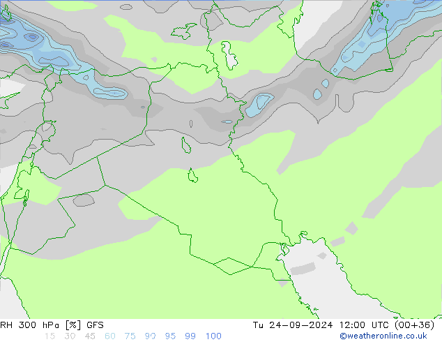 RH 300 hPa GFS Út 24.09.2024 12 UTC