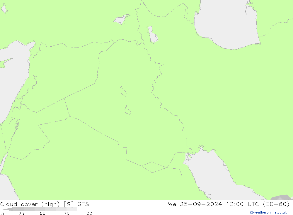 Bewolking (Hoog) GFS wo 25.09.2024 12 UTC