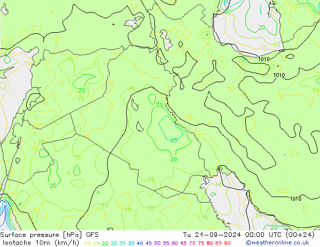 Isotachen (km/h) GFS di 24.09.2024 00 UTC