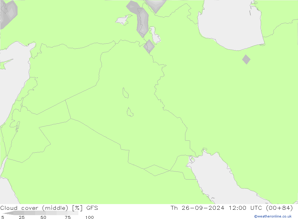 zachmurzenie (środk.) GFS czw. 26.09.2024 12 UTC