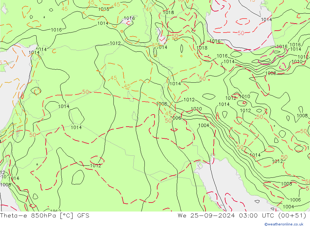 Theta-e 850hPa GFS We 25.09.2024 03 UTC