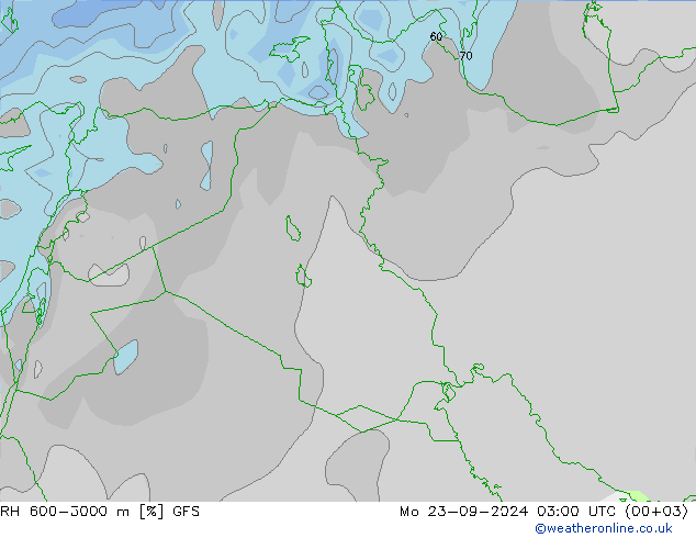 Humedad rel. 600-3000m GFS lun 23.09.2024 03 UTC