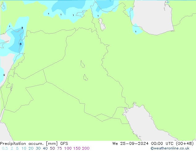 Précipitation accum. GFS mer 25.09.2024 00 UTC