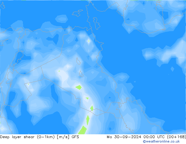 Deep layer shear (0-1km) GFS  30.09.2024 00 UTC