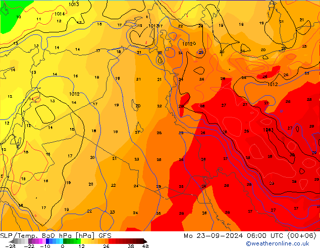 SLP/Temp. 850 hPa GFS lun 23.09.2024 06 UTC