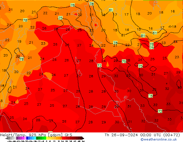 Height/Temp. 925 hPa GFS czw. 26.09.2024 00 UTC
