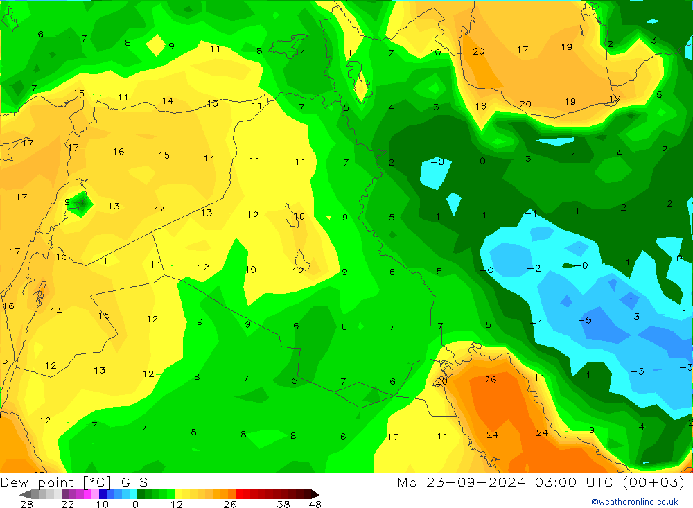 Dew point GFS Mo 23.09.2024 03 UTC