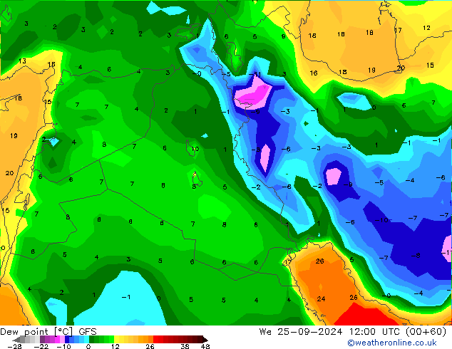 Punto de rocío GFS mié 25.09.2024 12 UTC