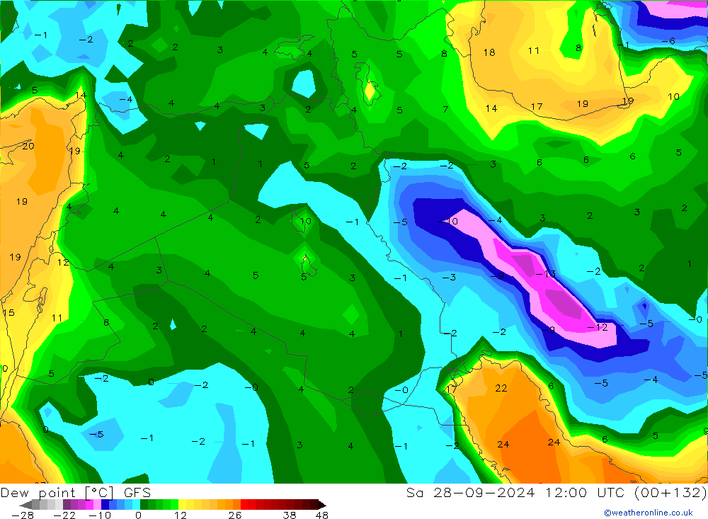 Dew point GFS Sa 28.09.2024 12 UTC