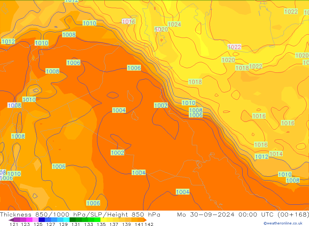 Thck 850-1000 hPa GFS lun 30.09.2024 00 UTC