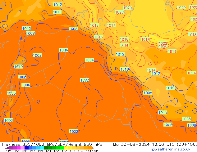 Dikte 850-1000 hPa GFS september 2024