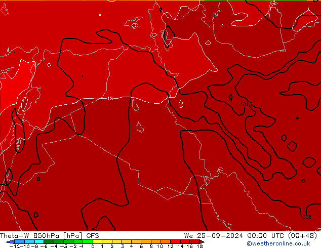 Theta-W 850hPa GFS mer 25.09.2024 00 UTC