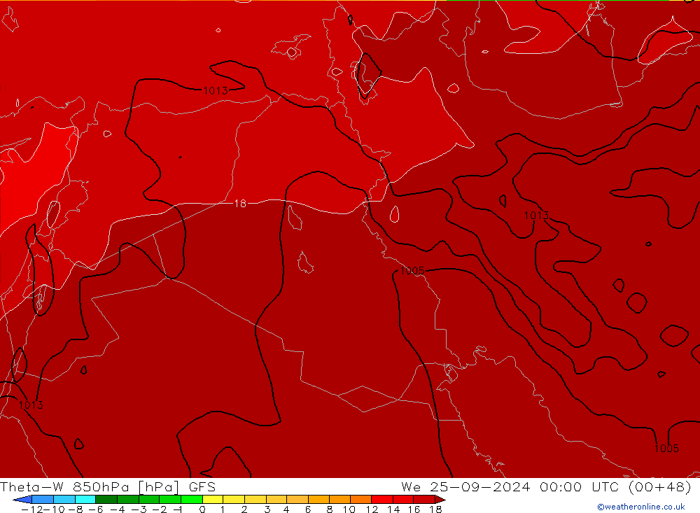 Theta-W 850hPa GFS Qua 25.09.2024 00 UTC