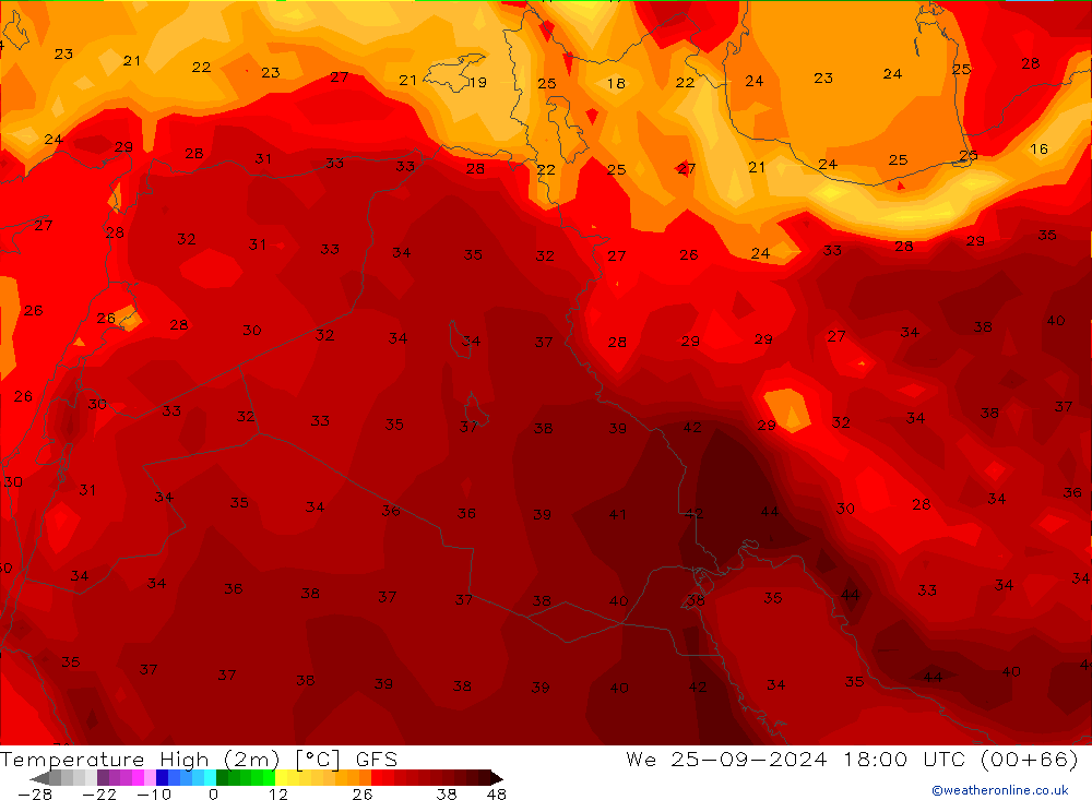 Max.temperatuur (2m) GFS wo 25.09.2024 18 UTC