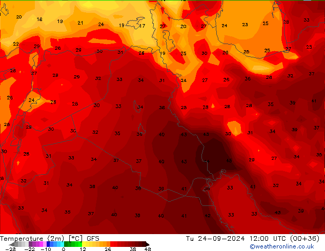 Temperature (2m) GFS Tu 24.09.2024 12 UTC