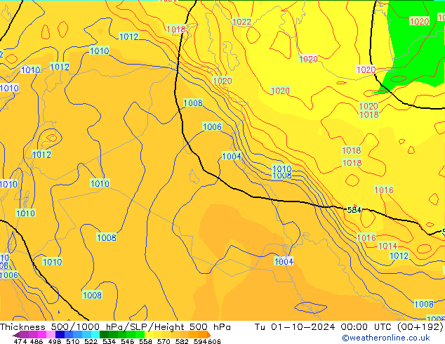 Thck 500-1000hPa GFS Tu 01.10.2024 00 UTC