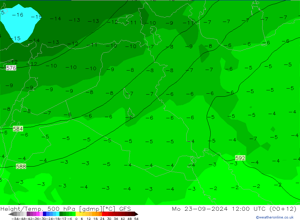 Height/Temp. 500 hPa GFS Mo 23.09.2024 12 UTC