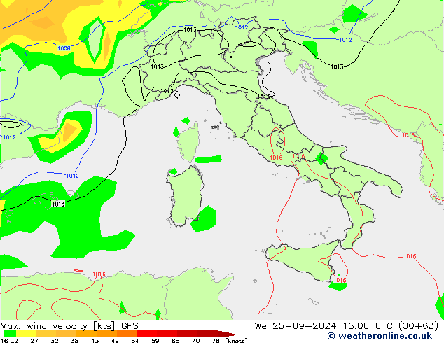 Max. wind velocity GFS We 25.09.2024 15 UTC