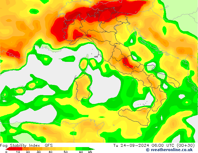 Fog Stability Index GFS mar 24.09.2024 06 UTC