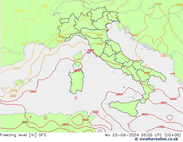 Isoterma de zero graus GFS Seg 23.09.2024 06 UTC