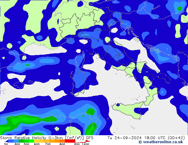 Storm Relative Helicity GFS wto. 24.09.2024 18 UTC