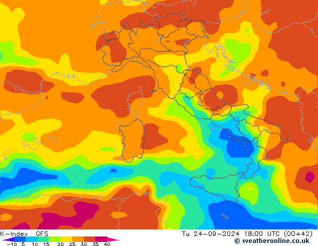 K-Index GFS Tu 24.09.2024 18 UTC