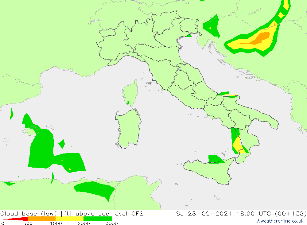 Cloud base (low) GFS сб 28.09.2024 18 UTC