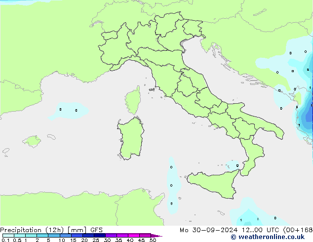 Totale neerslag (12h) GFS ma 30.09.2024 00 UTC