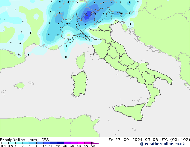 Précipitation GFS ven 27.09.2024 06 UTC