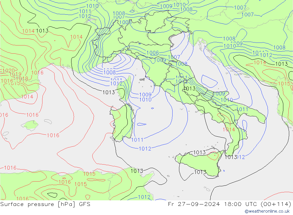 Surface pressure GFS Fr 27.09.2024 18 UTC