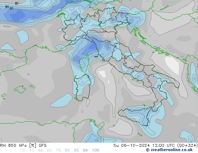 RH 850 hPa GFS Su 06.10.2024 12 UTC