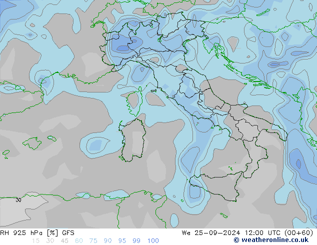 RH 925 hPa GFS wrzesień 2024