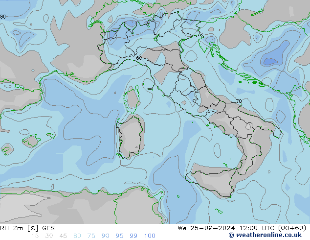 RH 2m GFS We 25.09.2024 12 UTC