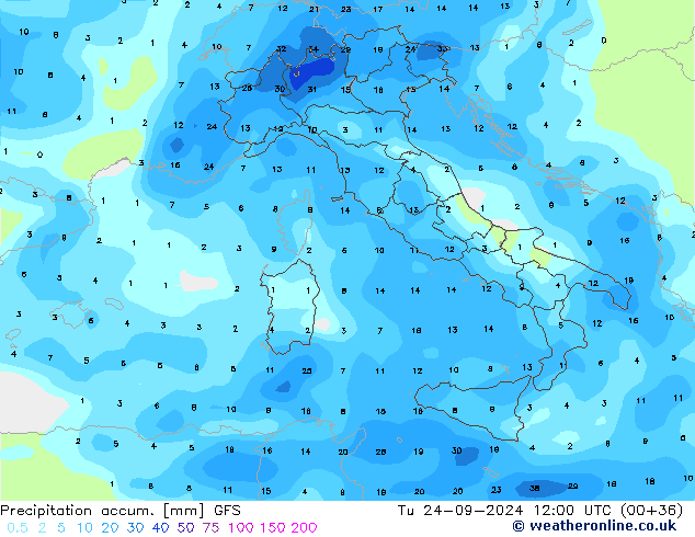 Precipitation accum. GFS mar 24.09.2024 12 UTC