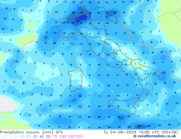 Precipitation accum. GFS  24.09.2024 15 UTC