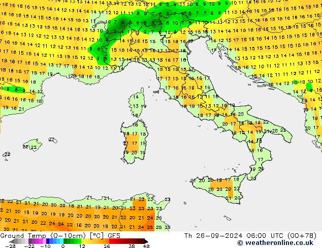 Ground Temp (0-10cm) GFS Th 26.09.2024 06 UTC