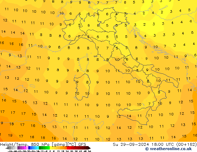 Hoogte/Temp. 850 hPa GFS zo 29.09.2024 18 UTC