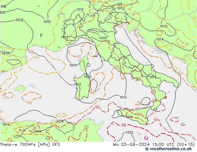 Theta-e 700hPa GFS Mo 23.09.2024 15 UTC