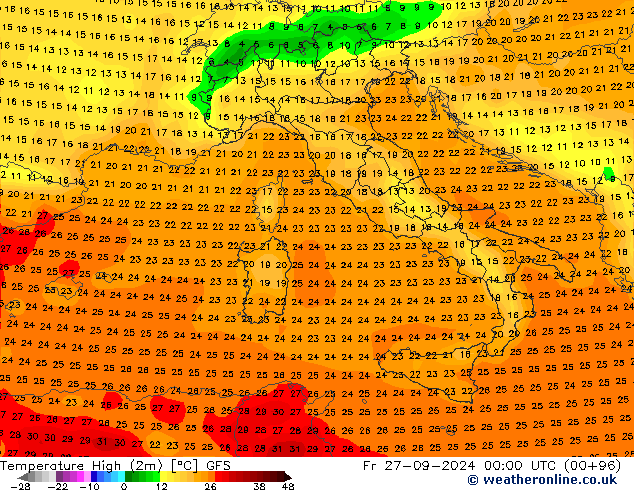 Höchstwerte (2m) GFS Fr 27.09.2024 00 UTC