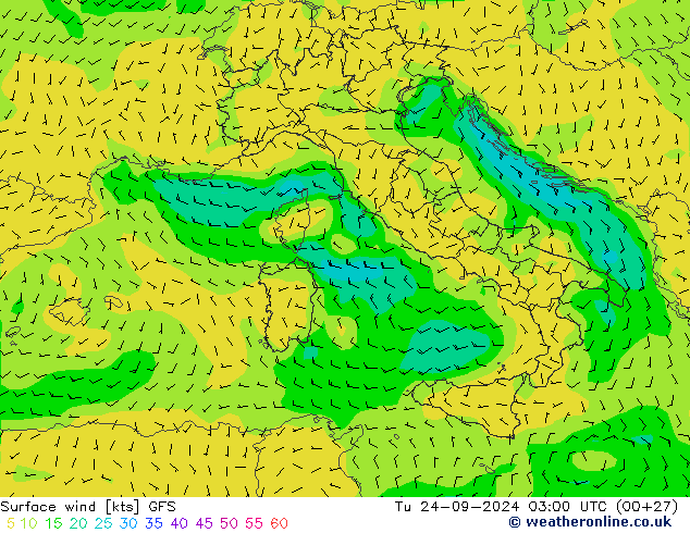 Surface wind GFS Tu 24.09.2024 03 UTC