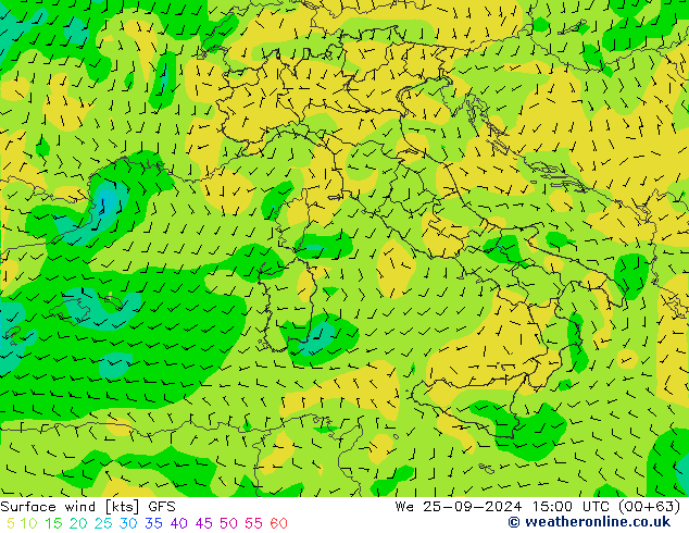 Surface wind GFS We 25.09.2024 15 UTC