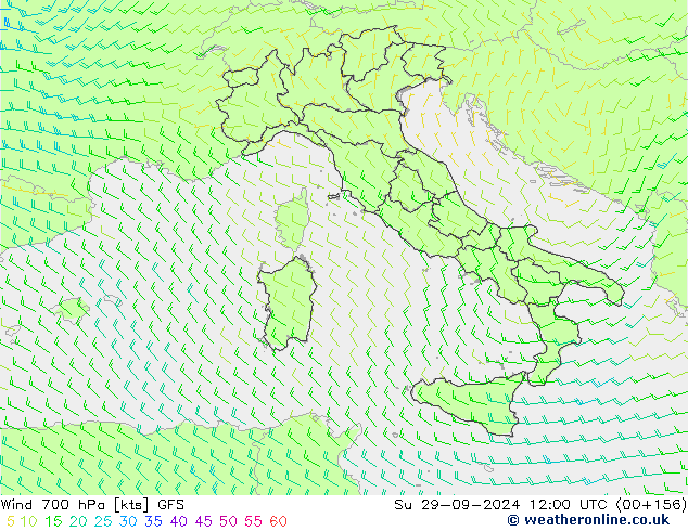 Vent 700 hPa GFS dim 29.09.2024 12 UTC