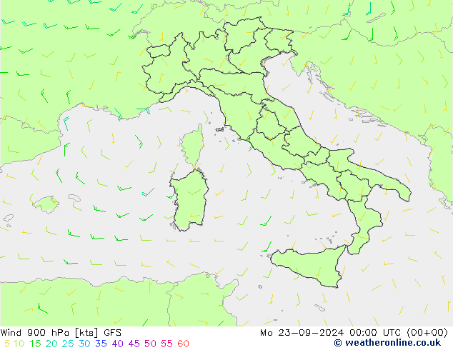 Wind 900 hPa GFS Mo 23.09.2024 00 UTC