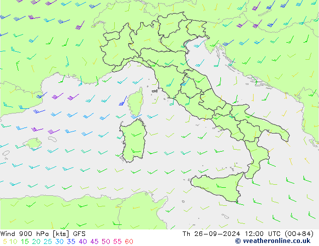 Viento 900 hPa GFS jue 26.09.2024 12 UTC