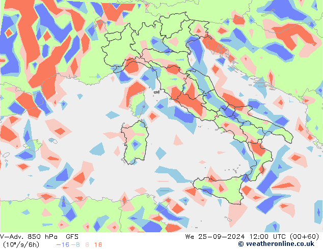 V-Adv. 850 hPa GFS We 25.09.2024 12 UTC