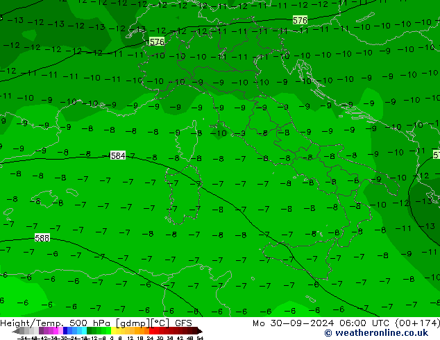 Height/Temp. 500 hPa GFS Mo 30.09.2024 06 UTC