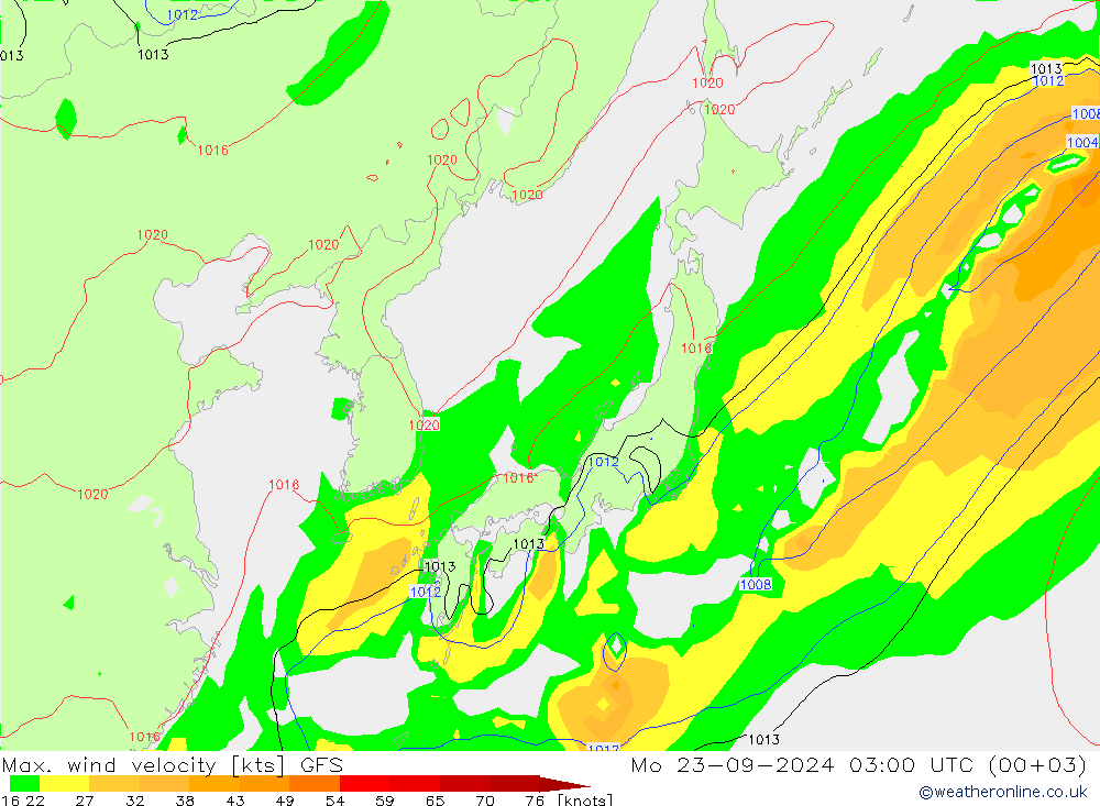 Max. wind velocity GFS lun 23.09.2024 03 UTC