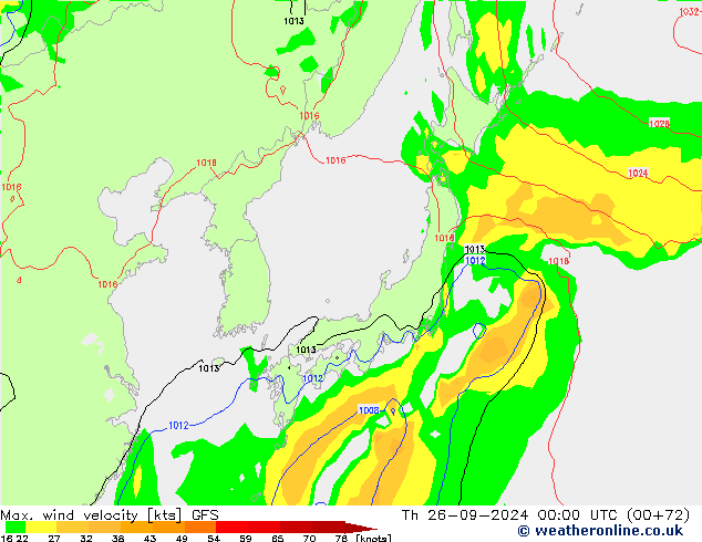 Max. wind velocity GFS Th 26.09.2024 00 UTC