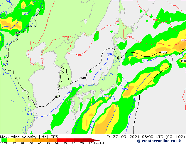 Maks. Rüzgar Hızı GFS Cu 27.09.2024 06 UTC