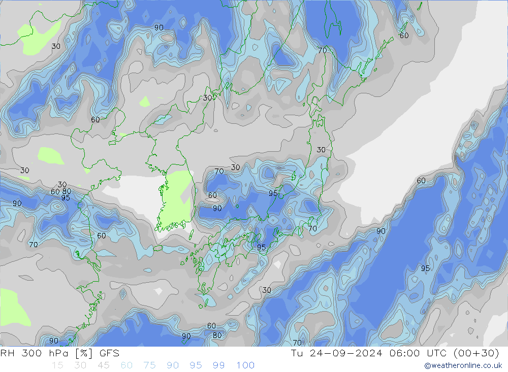 RH 300 hPa GFS wto. 24.09.2024 06 UTC